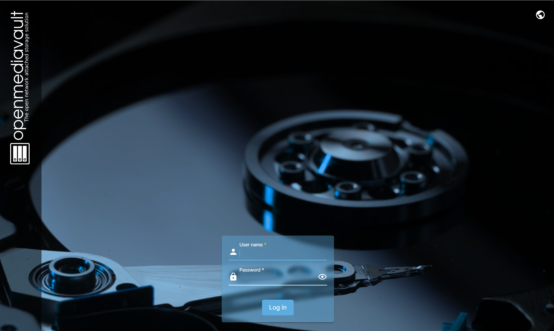 The OpenMediaVault administrative panel login